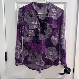 Women’s Rock & Republic Purple Floral Long-Sleeve Blouse Size Small